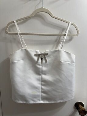 H&M White Rhinestone Bow Spaghetti Strap Crop Cami